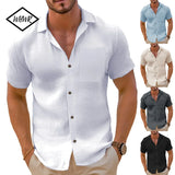 Noxwear - Men's Casual Button Down Shirts Short Sleeve Textured Summer Beach Shirt Cuban Vacation Shirts with Pocket S-XXXL