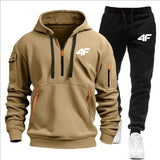 Noxwear-Men's tracksuit zipper hood multi-pocket and protective pants casual jogging tracksuit fall/winter 2-piece setLarge size S-3XL