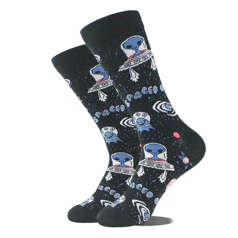 Noxwear - Cotton Happy Funny Socks Men Alien Planet Shark Crazy Design Sokken Unisex Novelty Dinosaur Crew Skateboard Calcetines Hombre