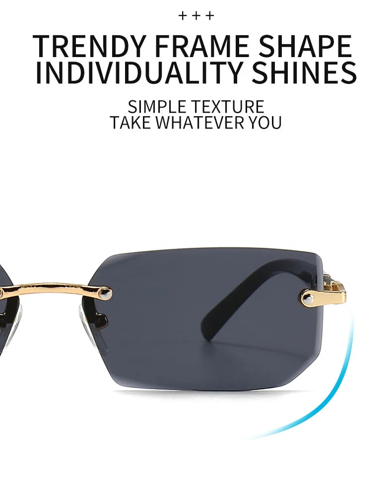 Noxwear - Rimless Sunglasses Rectangle Fashion Popular Women Men Shades Small Square Sun Glasses For Female Male Summer Traveling Oculos