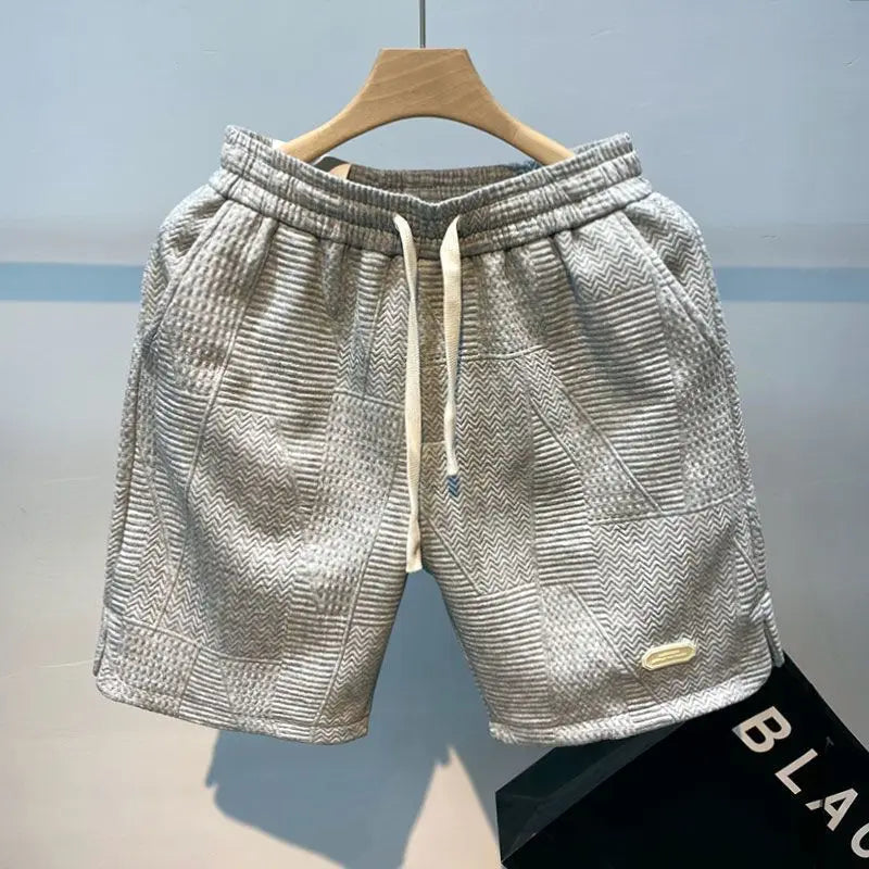 Noxwear - Summer Running Shorts for Men Casual Jogging Sport Short Pants Wave Pattern Solid Color Drawstring Loose Dry Gym Sports Shorts
