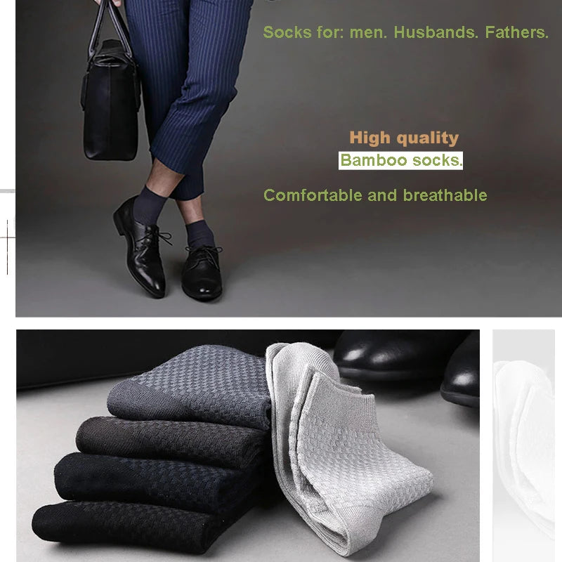 Noxwear - 5 Pairs Bamboo Fiber Men's Socks Classic Business Crew Socks Spring Autumn Casual Comfortable Breathable Compression Bamboo Sox