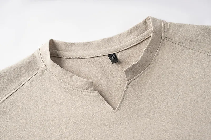 Noxwear - Korean Men's Casual and Fashionable Small V-neck Solid Color Short Sleeved T-shirt Comfortable Summer Versatile Top