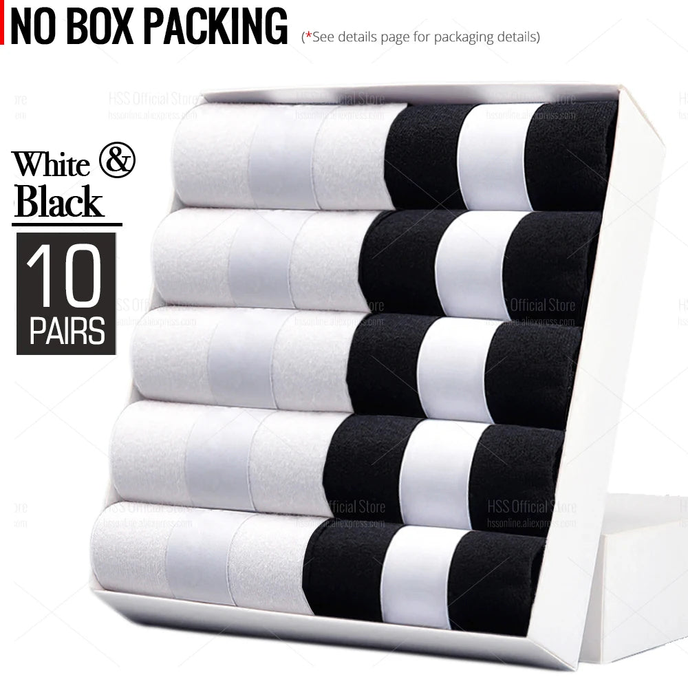 Noxwear - HSS 5/10 Pairs Men's Cotton Blend Socks Black Business Men Socks Soft Breathable Summer Winter for Male Socks Plus Size (6.5-14)