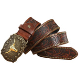 Noxwear - Western Cowboy Belt Cowhead Big Plate Buckle Trend Retro Belt Punk Style Pu Leather Belt