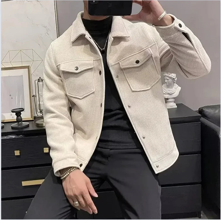 Noxwear - Winter Fashion Jacket Men's Lapel Autumn and Winter New Corduroy Jacket  Retro Slim Fitting Jacket for