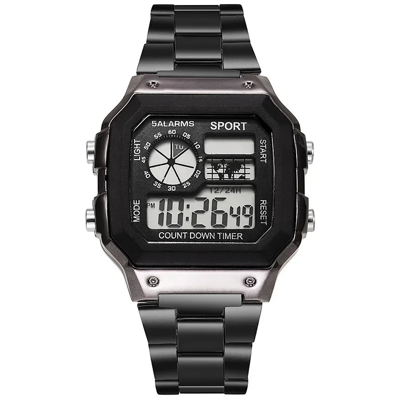 Noxwear - MAYZHISU Classic Men's Digital Watches Luxury Stainless Steel Strap Sport Watches Men Military Clock LED Sport Wristwatch