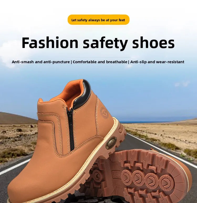 Noxwear - Steel toe cap boots waterproof non-slip work shoes for men women anti smash anti puncture leather construction site safety shoes