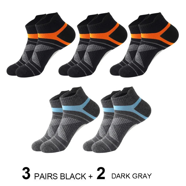 Noxwear - 5 Pairs High Quality Socks Men Summer Outdoor Casual Cotton Socks Short Breathable Black Ankle Socks Run Sports Socks Size 38-45