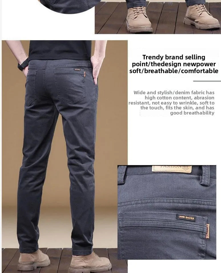 Noxwear - 2025 Summer Thin Cotton Men's Casual Pants Trendy Versatile Elastic Light Business Trousers Work Formal Slim Straight Pants