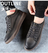 Noxwear - New Shoes for Men Genuine Leather Casual Shoes Spring Autumn Cool Black Flat Skateboard Shoes Youth Fashion Slip-on Sneakers