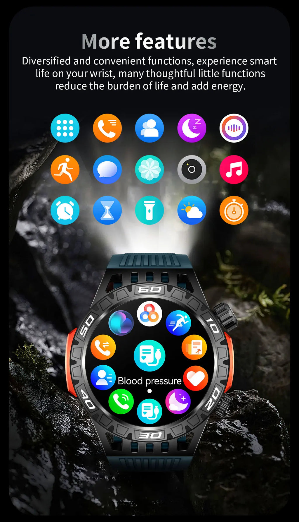 Noxwear - LIGE GPS Smart Watch Men LED Flashlight Compass Waterproof Bluetooth Call Health Watches Voice Assistant Military Smartwatch Men