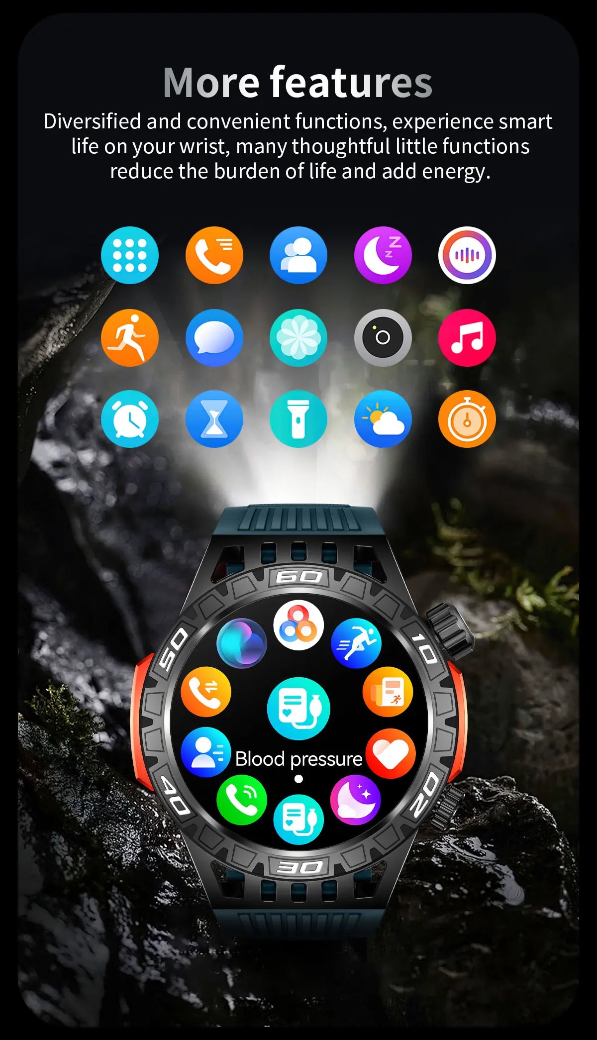 Noxwear - LIGE GPS Smart Watch Men LED Flashlight Compass Waterproof Bluetooth Call Health Watches Voice Assistant Military Smartwatch Men