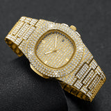 Noxwear - Luxury Full Diamond Men's Stainless Steel Watches Male Sports Quartz Wristwatch with Calendar