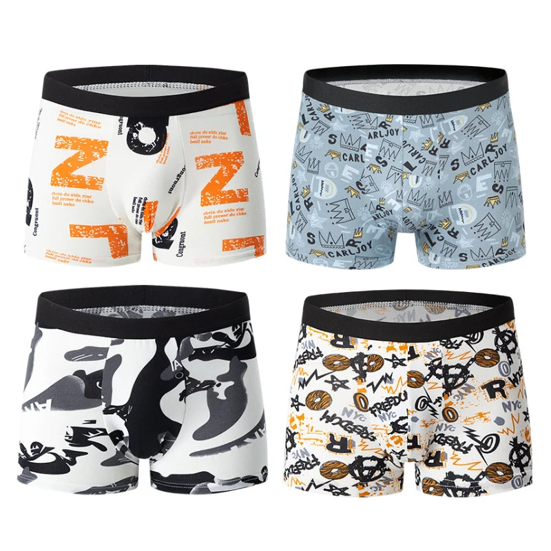 Noxwear - 4/10piece Men's European And American Size Printed Fashionable Underwear Comfortable Plus Size Boxer Shorts Casual Sports Shorts