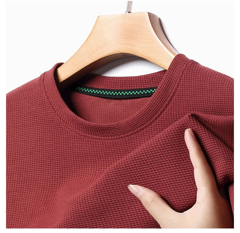 Noxwear - New Summer Waffle Round Neck Short Sleeved T-shirt for Men's Short Sleeved Top