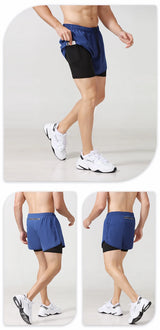 Noxwear - Men's Running Shorts Quick-drying Fitness Black Double Layer Shorts Men New Sport Workout Training Bodybuilding Short Pants