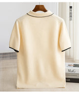 Noxwear - 100% Merino wool men's lapel short sleeved sweater T-shirt new knitted casual business men's pullover sweater wool T-shirt summe