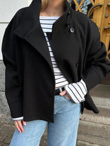 Noxwear Stand Collar Women Winter Woolen Coats 2025 Autumn Single Breasted Loose Female Long Sleeve Jacket Office Lady Street Short Coat