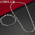 Noxwear - Noble new arrive 925 sterling silver 4MM chain for men Women Bracelet Necklace jewelry set lady Christma gifts charms wedding
