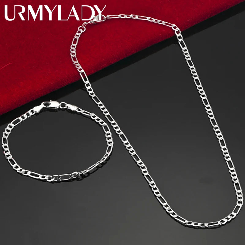 Noxwear - Noble new arrive 925 sterling silver 4MM chain for men Women Bracelet Necklace jewelry set lady Christma gifts charms wedding