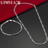 Noxwear - Noble new arrive 925 sterling silver 4MM chain for men Women Bracelet Necklace jewelry set lady Christma gifts charms wedding
