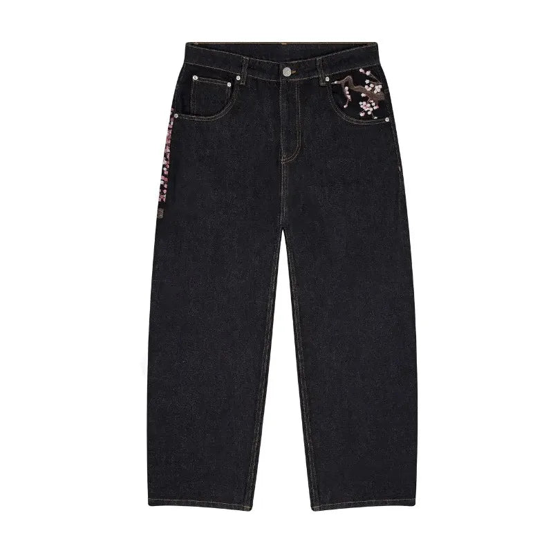 Noxwear - Y2K Baggy jeans Cherry Blossom Selvedge Embroidery Denim Pants men women denim fabric American Hiphop Streetwear Wide Leg Jeans
