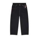 Noxwear - Y2K Baggy jeans Cherry Blossom Selvedge Embroidery Denim Pants men women denim fabric American Hiphop Streetwear Wide Leg Jeans