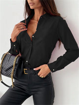 Noxwear Women Elegant Solid Chiffon Blouse Spring Summer Casual Long Sleeve V Neck Loose Shirt Office Lady Tunics Oversized Tops 2024