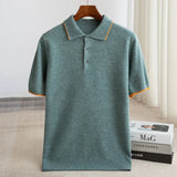 Noxwear - 100% Merino wool men's lapel short sleeved sweater T-shirt new knitted casual business men's pullover sweater wool T-shirt summe