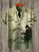 Noxwear - Men's linen short sleeved shirt, loose top, animal print, fashionable trend, outdoor street, casual and comfortable