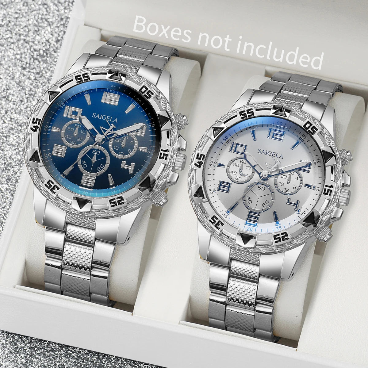 Noxwear - 2pcs/set Men Business Watches Fashion Arabic Dial Steel Band Male's Quartz Watch Set (Without Box）