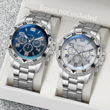 Noxwear - 2pcs/set Men Business Watches Fashion Arabic Dial Steel Band Male's Quartz Watch Set (Without Box）