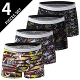Noxwear - 4/10piece Men's European And American Size Printed Fashionable Underwear Comfortable Plus Size Boxer Shorts Casual Sports Shorts