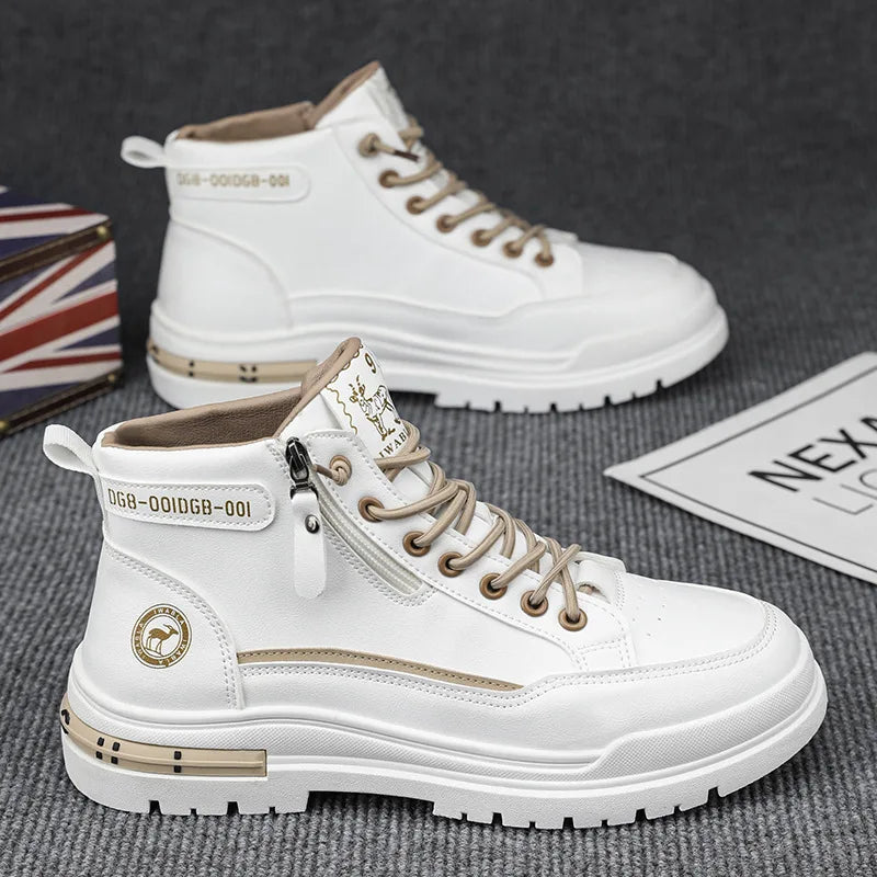 Noxwear - Winter Mens Warm Ankle Boots Fashion Versatile White Leather Shoes Outdoor Non-slip Sneakers for Man Motocycle Snows Boots Botas