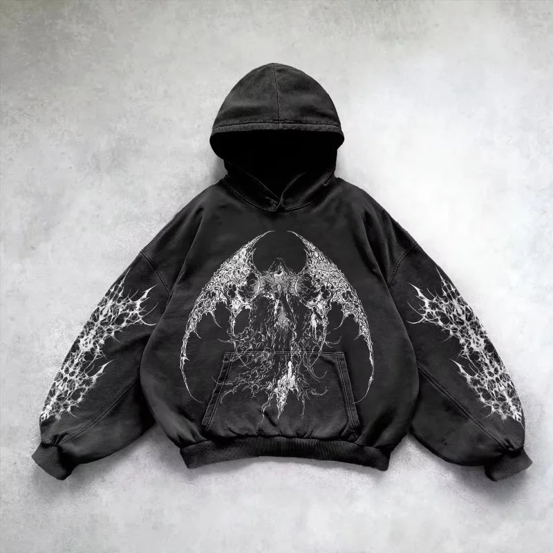 Noxwear - 6xl Retro Gothic Evil Angel Print Hip Hop Hoodie for Men Y2k Punk Casual Loose Pullover Women Streetwear Sweatshirt Hoodies