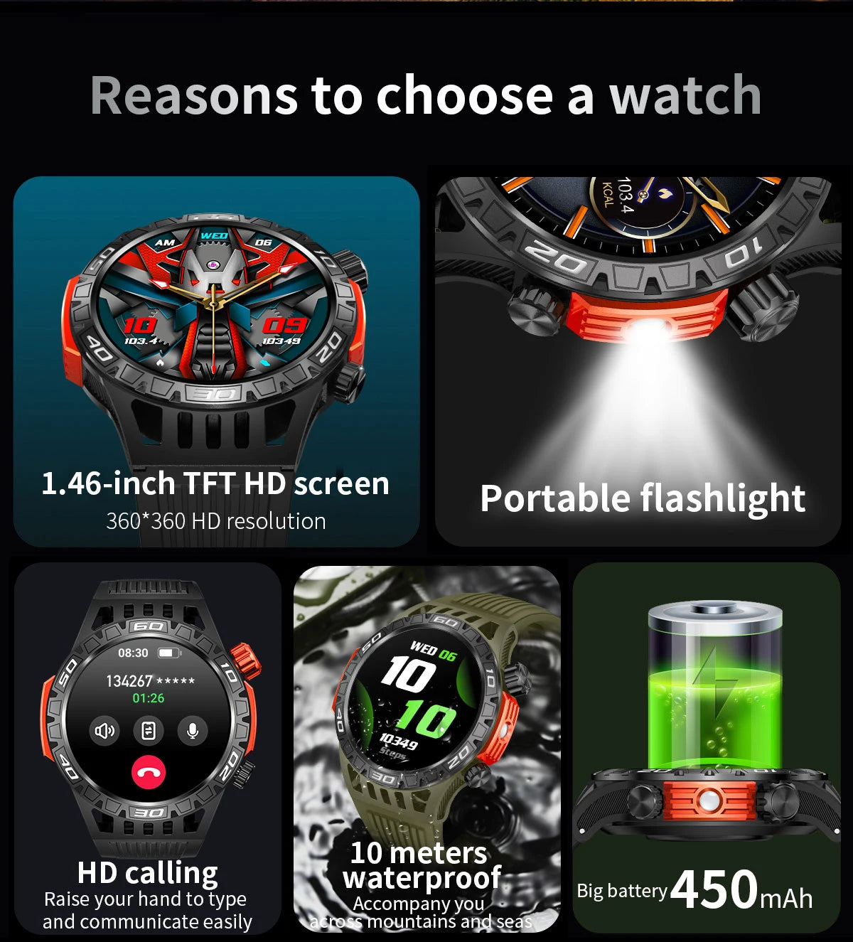 Noxwear - LIGE GPS Smart Watch Men LED Flashlight Compass Waterproof Bluetooth Call Health Watches Voice Assistant Military Smartwatch Men