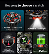 Noxwear - LIGE GPS Smart Watch Men LED Flashlight Compass Waterproof Bluetooth Call Health Watches Voice Assistant Military Smartwatch Men