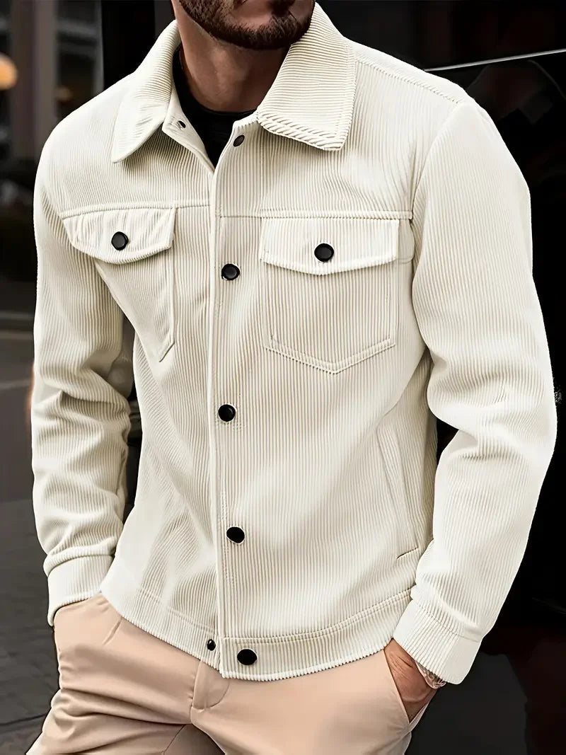Noxwear - Men's Corduroy Jacket Fashion Casual Solid Color Versatile Top Outerwear for All Occasions