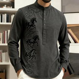 Noxwear - New men's casual fashion street men's 3D horse print shirt with collar and long sleeved top men's long sleeved shirt