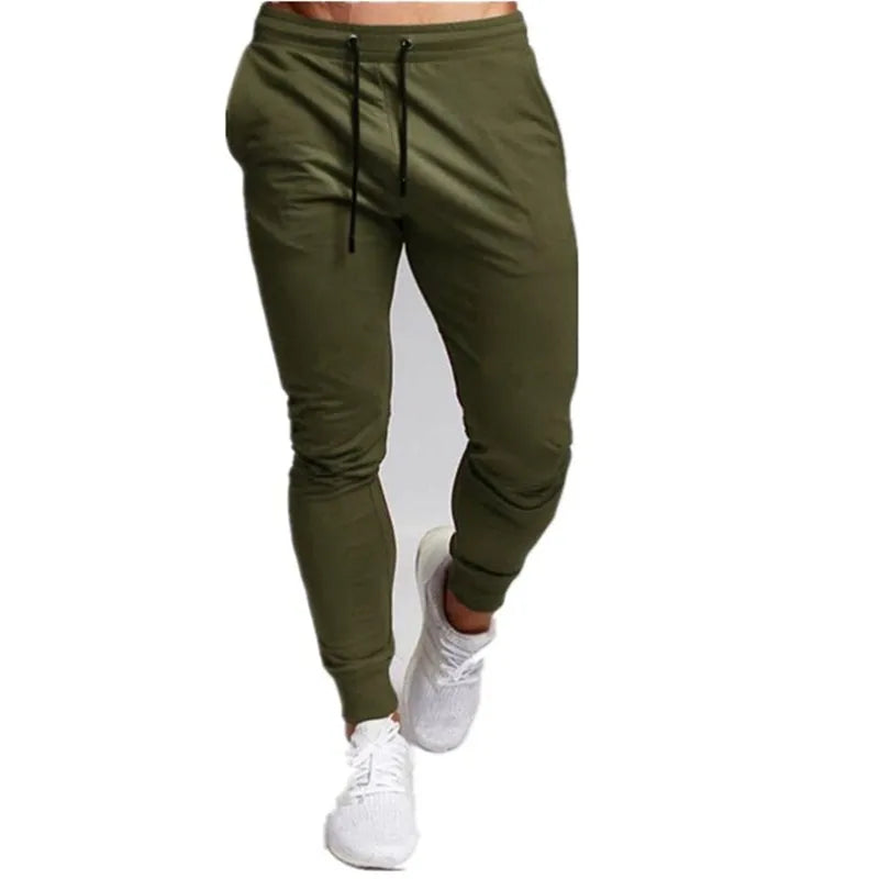 Men’s casual jogger sweatpants in olive green, ideal for style and comfort during workouts or lounging.