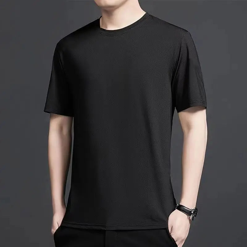 Noxwear - Waffle Short Sleeved T-shirt for Men and Women Summer Japanese Round Neck Half Sleeved Top Loose Casual Solid Color T-shirt