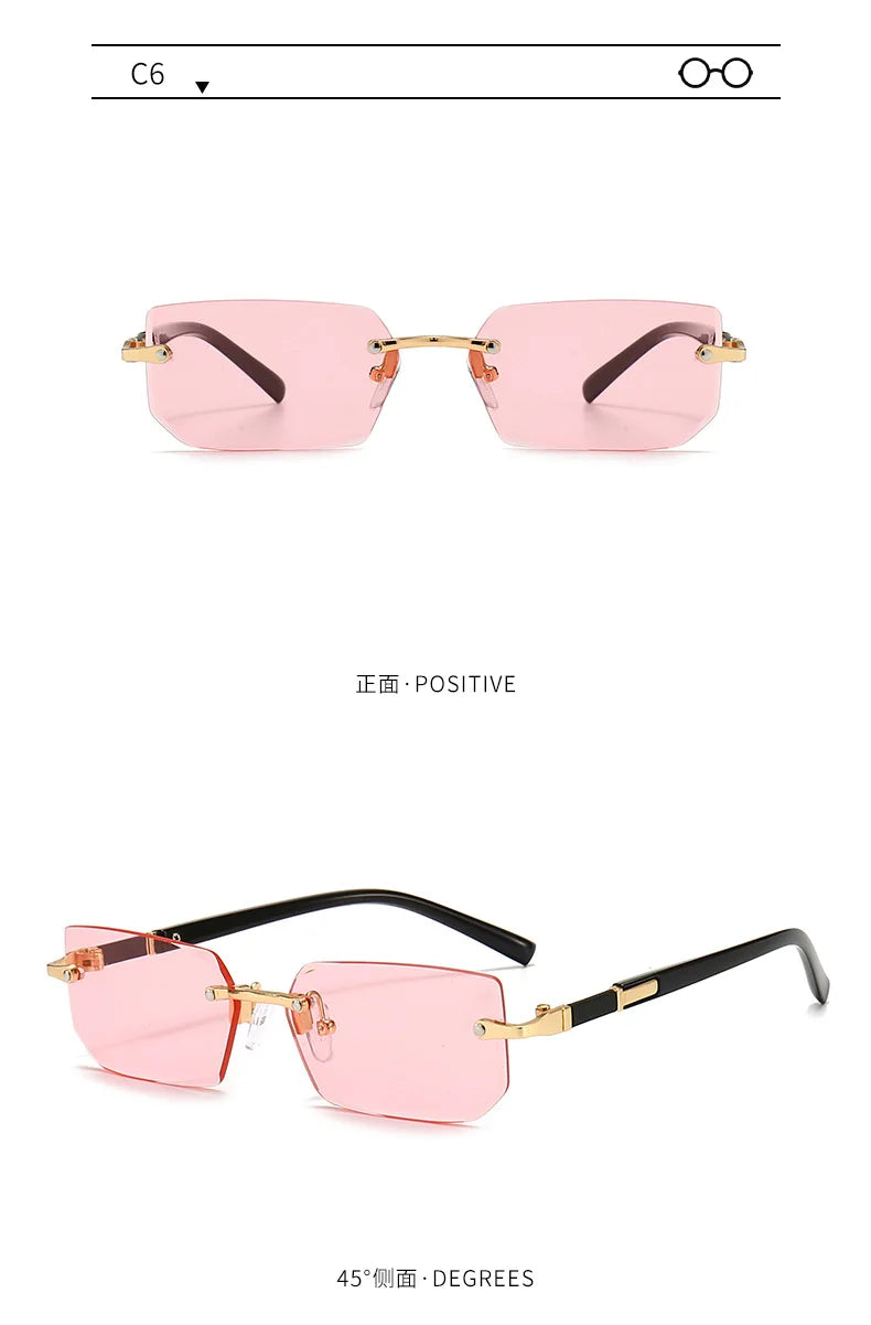 Noxwear - Rimless Sunglasses Rectangle Fashion Popular Women Men Shades Small Square Sun Glasses For Female Male Summer Traveling Oculos