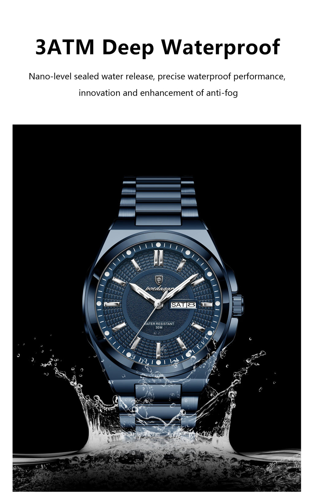 Noxwear - POEDAGAR Sport Original Men Clock Quartz Date Week Luxury Man Wristwatch Waterproof Luminous Stainless Steel Men's Watches Reloj