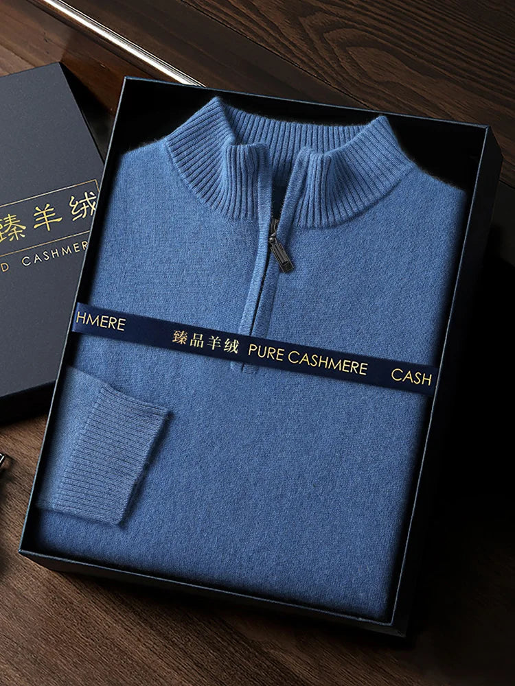 Noxwear - CHICUU Men's 100% Cashmere Sweater Zipper Pullover Mock Neck Long Sleeve Basic Cashmere Knitwear Autumn Winter Clothing Tops