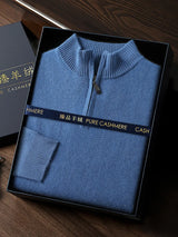 Noxwear - CHICUU Men's 100% Cashmere Sweater Zipper Pullover Mock Neck Long Sleeve Basic Cashmere Knitwear Autumn Winter Clothing Tops