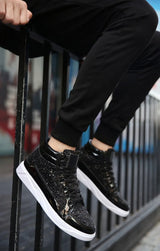 Noxwear - Men's Boots Nightclubs Fashiona Sequins With Diamonds Gold Leather Boots Trendy High Top Sports Casual Shoes Large Size 38-48