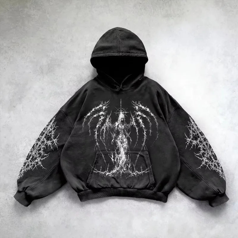 Noxwear - 6xl Retro Gothic Evil Angel Print Hip Hop Hoodie for Men Y2k Punk Casual Loose Pullover Women Streetwear Sweatshirt Hoodies