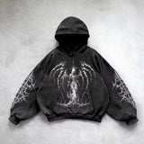Noxwear - 6xl Retro Gothic Evil Angel Print Hip Hop Hoodie for Men Y2k Punk Casual Loose Pullover Women Streetwear Sweatshirt Hoodies