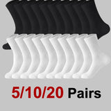 Noxwear - 5/10/20 Pairs Neutral Solid Color Round Neck Socks Spring Autumn Sweat Absorbing Breathable Comfortable All-season Sports Socks